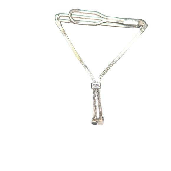 Vintage Swank Silver bolo style slide chain tie bar clip with black stone - Picture 6 of 6